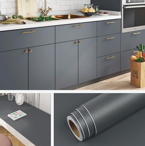 Image of ONETON Dark Grey Matte Self Adhesive Wallpaper Peel and Stick Wallpaper for Living Room Bedroom Table (DRK Grey MATT WP, 12X50 inch)