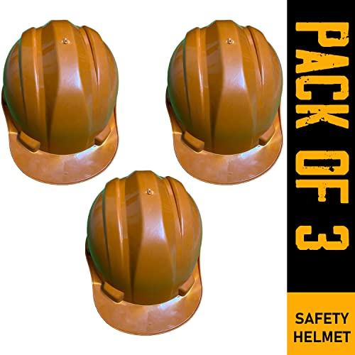 Image of LADWA Orange Heavy Duty Superior Safety Helmet, ISI Marked Protective Head Helmet for Construction, Industrial and Outdoor Workplace Safety Use (Pack of 3)