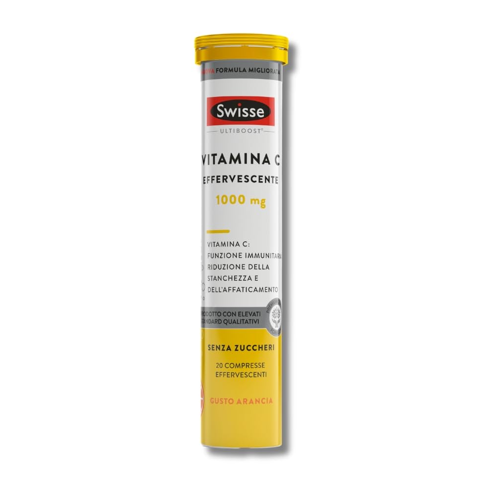 Swisse Vitamina C Effervescente - Integratore Vitamina C 1000 mg, Supporta il Sistema Immunitario e Riduce Stanchezza, Senza Zuccheri, Gusto Arancia, 20 Compresse Effervescenti