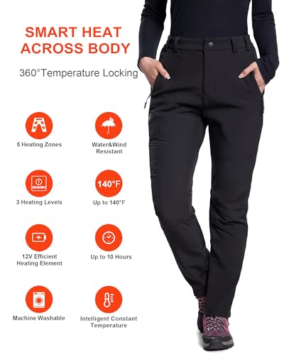 DEWBU Heated Pants for Women with 12V Battery Pack Fleece Lined Outdoor Softshell Pants Electric Heating Trousers3
