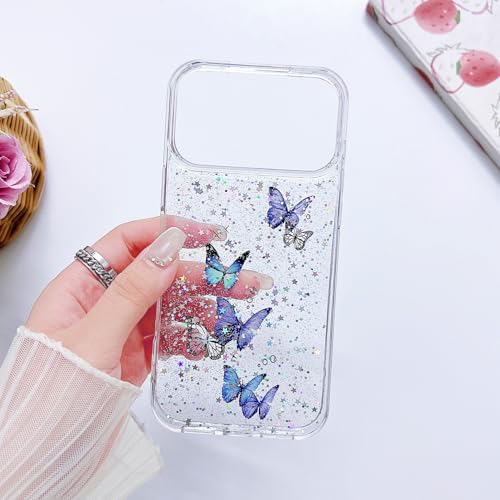 MUNDULEA Compatible with iPhone 17 Pro Max Case Clear Women Girls Butterfly | Soft TPU Stars Sparkle Glitter Anti-Scratch Shockproof Protective Cover - image 3