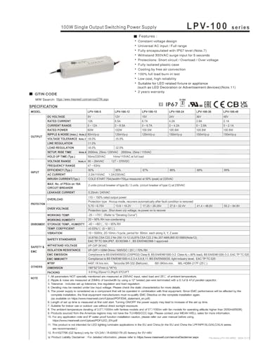 Alimentation à découpage étanche LPV-100-24 pour LED 24V - 3
