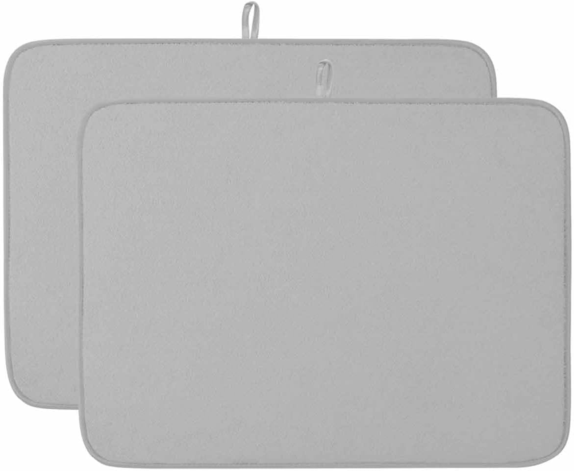 Dish Drying Mat for Kitchen Counter Solid Color Grey Highly Absorbent Dish Drainer 18 x 24 Inches Dish Drying Pad for Kitchen Counter, Sink, Draining Racks 2PCS