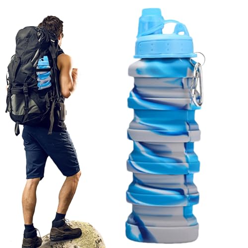 Botella de agua retráctil, botella de agua de silicona para camping, reutilizable, flexible, botella de agua deportiva plegable con mosquetón de 700 ml para deportes, gimnasio, senderismo, viajes