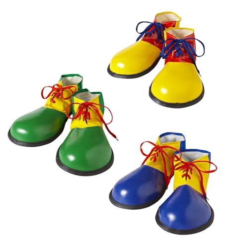W WIDMANN MILANO Party Fashion, Pack de 3 Zapatos de Payaso para Adultos, Comodidad Óptima, Colores Vivos, Accesorios para Disfraces, Amarillo, Verde y Azul, Talla Única