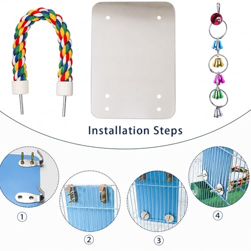 Image of 7 inch Bird Mirror with Rope Perch Bird Toys Swing, Comfy Perch for Greys Amazons Parakeet Cockatiel Conure Lovebirds Finch Canaries