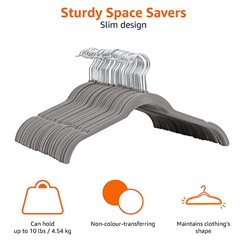 Amazon Basics Space Saving Slim Velvet Non-Slip Clothes Hangers for Closet Organization, Gray/Silver, 30-Pack - image 4