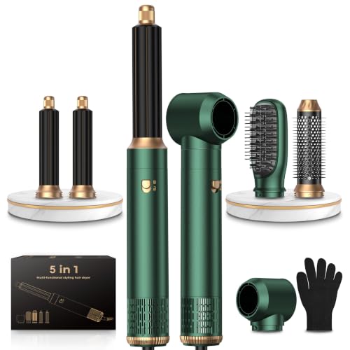 Image of 5 in 1 Blow Dryer Brush Set, Hot Air Styler Air Curling Wrap Air Curler Low Heat Hair Care, Round Brush Blow Dryer Hair Styling Tools Gift for Dry,Volumize,Straight,Curl, 110-120V