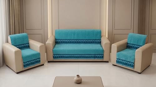 Image of Italian Blue Velvet Sofa Mat, 3+1+1 Set | Full Cover for Seat & Back, Anti-Skid, Machine Washable