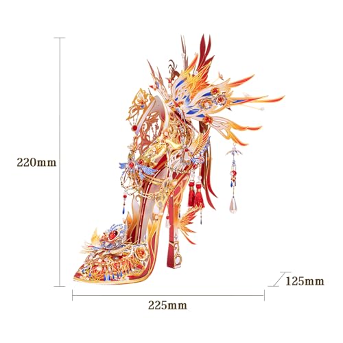 MU Metal Puzzles for Adults Wedding Phoenix Shoe Cinderella Shoes Puzzle 3D Metal Model Kits Building, DIY Sets Xmas Birthday Wedding Girfriend Gifts Home Desk Decor Chinese Red Craft Projects by MU - Image 2