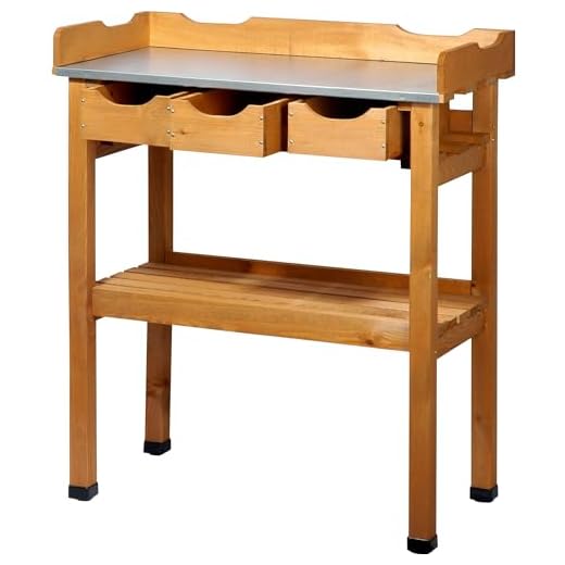 dobar® 29030e Pflanztisch mit 3 Schubladen | Gärtnertisch mit Ablageboden | Umtopftisch Kiefernholz | Blumentisch Massivholz | Gartentisch Outdoor | Verzinkte Arbeitsplatte | 80 x 40 x 90 cm | Braun