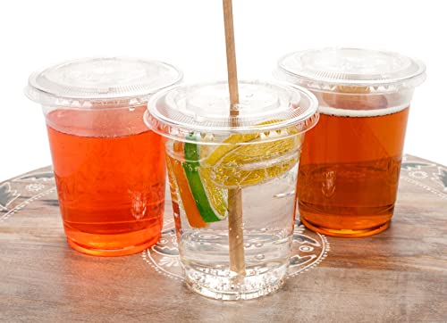 Image of Golden Apple Cup series, 12oz-50sets Clear Plastic cups with Flat lids with hole, BPA Free