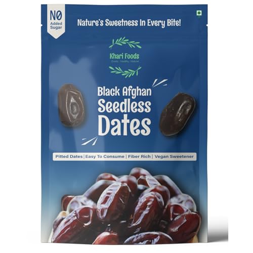 Image of Khari Foods - Premium Black Afghan Seedless Dates- 400g Seedless Khajoor - High Fibre, No Added Sugar, No Preservatives, Easy to Consume - Soft Healthy Dates for Energy, Immunity Support and Everyday Wellness