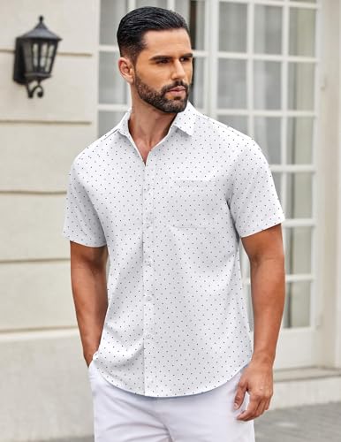 Image of COOFANDY Mens Short Sleeve Casual Button Down Shirts Summer Untucked Dress Shirts with Pocket