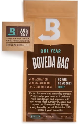 Boveda Portable Travel 2-Way Humidity Resealable Bag Waterproof & Dustproof - Preloaded with 69% RH Pack - Patented Technology 1 Count (Small)