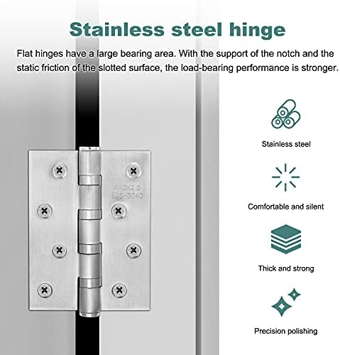 SHEENO 4 Pcs Stainless Steel Door Hinge,4Inch Door Hinge Fitting, 4-Way Steel Ball Hinges,Ball Bearing Door Hinges with Screws Thickness 2.5 mm