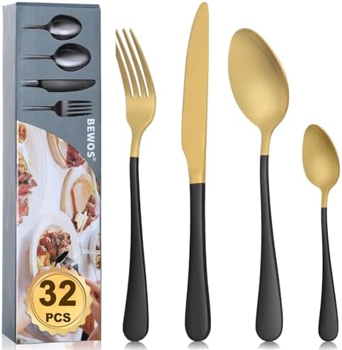 Cutlery Set, BEWOS 24-Piece Stainless Steel Flatware Set, Tableware Silverware Set with Spoon Knife and Fork Set, Service for 6, Dishwasher Safe/Easy Clean, Mirror Polished