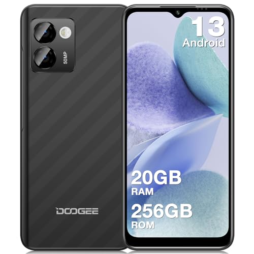 DOOGEE Mobile Phones, N50 Pro Android 13 Phones, 20GB+256GB/1TB TF, 50MP Main Camera, 6.52" HD+ Waterproof Screen, 4G Dual SIM Free Mobile Phone Unlocked, Fingerprint, Face ID - Black