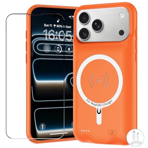 Battery Case for iPhone 17 Pro Max Upgraded 12000mAh Pack Rechargeable Charger Case with Wireless Charging Compatible for iPhone 17 Pro Max (6.9 inch) External Battery Charging Cover (Orange)