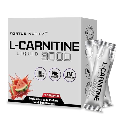 FORTUE NUTRIX Nutrition L-Carnitine Liquid 3000 High Strength Liquid with Acetyl L-Carnitine & B Vitamins Pre Workout Energy & Metabolism Support 30 Easy-to-Take Sachets Vegan & Gluten Free