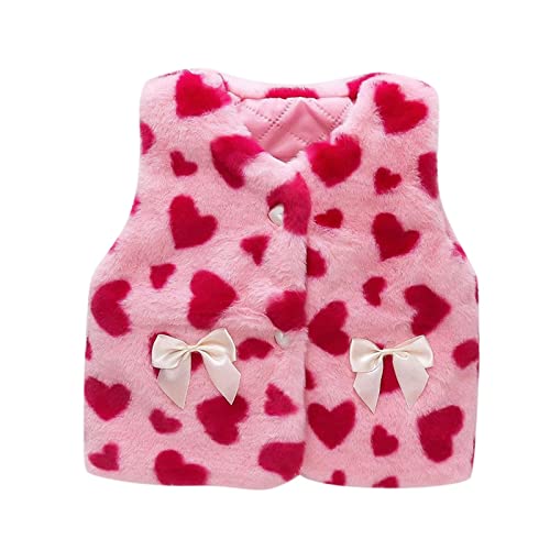 Girls Fleece Heart Print Vest Sleeveless Lightweight Shaggy Jackets Kids Trendy Warm Button Cute Fall Waistcoats