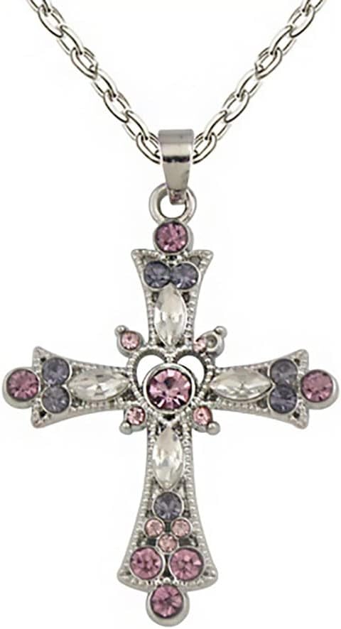 GSTARL Pink Crystal Cross Pendant Necklace Gothic Punk Indie Cros Zircon Choker for Egirl Eboy Woman