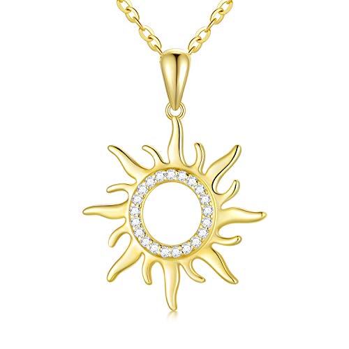 Blocaci 14K Gold Sun Necklaces for Women with Moissanite Sun Pendant Necklace, 16''-18''