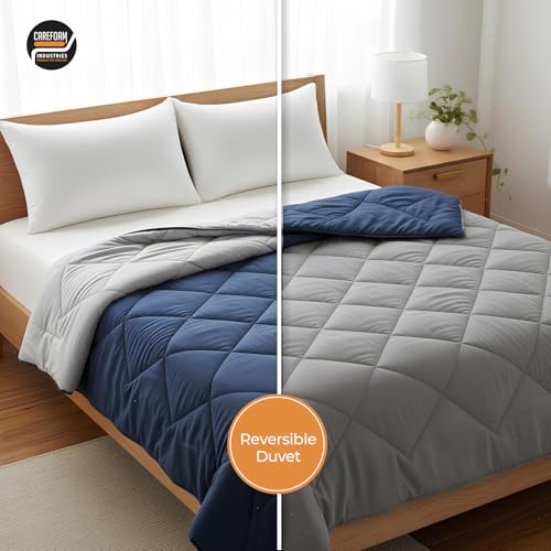 Image of CareFoam Premium AC Comforter Reversible 220 GSM Microfiber Soft| All-Season Thermal Quilt | Lightweight & Fluffy AC Blanket for Cozy Warmth | Double Bed 90 x 100 | Navyblue & Grey