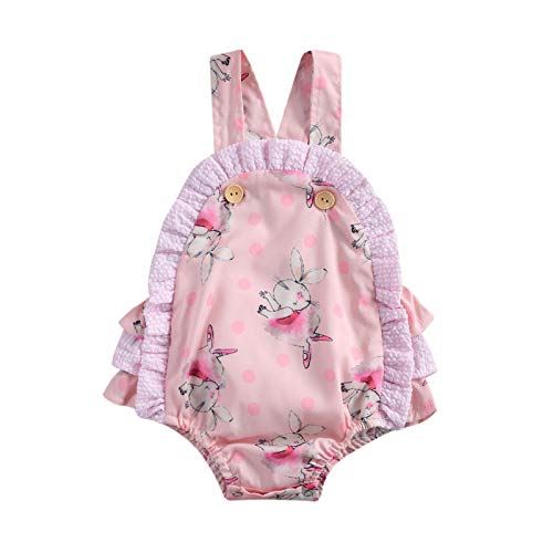 WALLARENEAR Newborn Infant Baby Girl Easter Outfits Bunny Romper Bowknot One Piece Bodysuit Jumpsuit My 1st Easter Outfit (Pink-2, 6-12 Months)