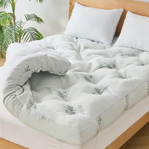 WhatsBedding 4 Inch Memory Foam Mattress Topper Full for Back Pain Relief Filled with Breathable Gel Memory Foam Cooling Bamboo Viscose Air Layer Supportive Pillow Top Mattress Topper
