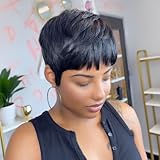 VCK Short Pixie Cut Wig Human Hair Glueless Short Layered Pixie Wigs for Black Women Black Color Brazilian Hair Glueless Full 1