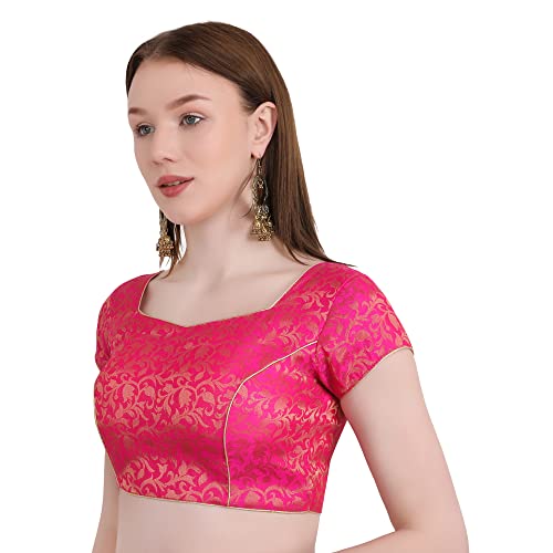 Image of Women's Short Sleeve Brocade (Chanderi) Readymade Stitched Saree Blouse Ready to Wear Half Sleeves Ladies Blouse