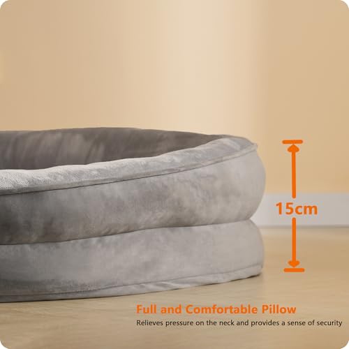 HMTOPE Orthopädisches Hundebett, Hundesofa, Vierseitiges Nackenrolle Kissen, rutschfeste Unterseite Hundekorb, Abnehmbar und Waschbar, Kleine Hunde, Mittelgroße Hunde, 90 x 71 x 15 cm, Hellgrau