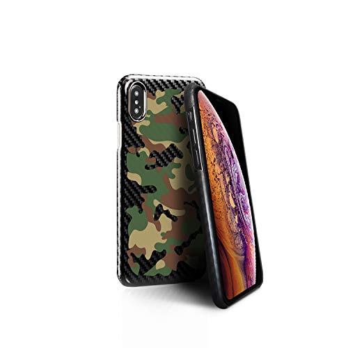monCarbone Carbon Fiber Protective for iPhone Xs Max Case Real Ballistic Fiber Minimalist Slim Fit Durable Case with Removable Lens Bumper â€“ Camouflage Army Camo