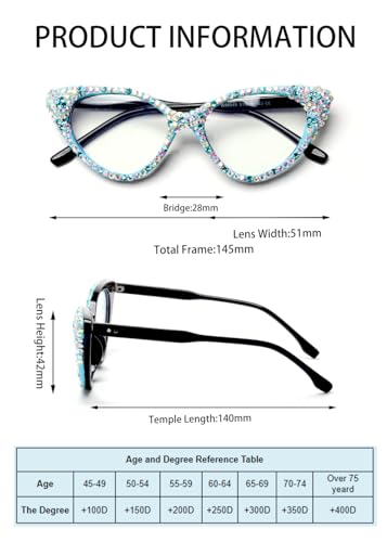 Image of ICARA Bling Rhinestone Cat Eye Reading Glasses for Women - Blue Light Blocking Computer Readers Lightweight TR90 Frame