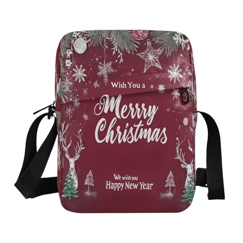 MCHIVER Small Messenger Bag Merry Christmas Crossbody Bag for Men Women Cell Phone Pouch Purse for Concert Beach Travel