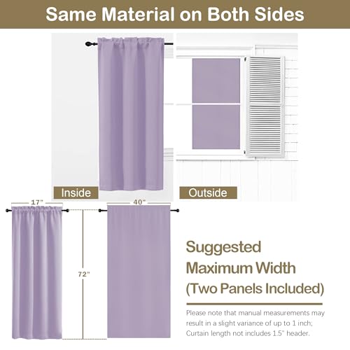 Image of Lavender Blackout Curtains for Bedroom 72 Inch Length 2 Panels Set, Thermal Insulated Curtains for Living Room Nursery, Dual Rod Pocket Window Drapes for Patio French Door Front Door, 2x40Wx72L