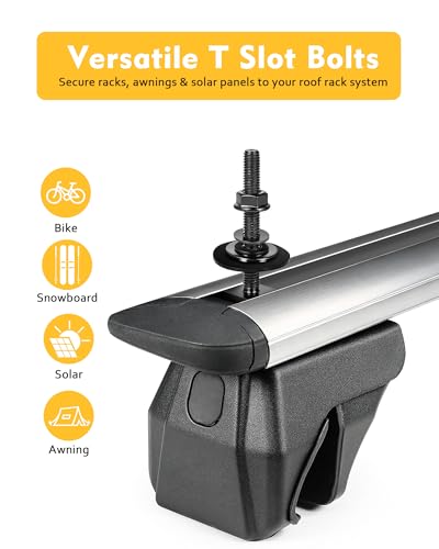 Image of T Slot Bolts for Roof Rack Cross Bars, Platform, Cargo Basket, Stainless Square T Track Bolt Adapter to Secure Bike /Ski /Kayak Rack, Solar Panel, Awning, 4mm Thick