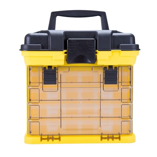Portable Tool Box - Small Parts Organizer with Drawers and Customizable Compartments for Hardware, Tackle, Beads, or Crafts by Stalwart (Yellow)