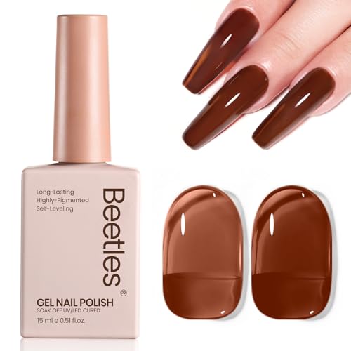 Image of Beetles Brown Gel Nail Polish - 15ML Mocha Jelly Natural Gel Polish Nail Concealer Sheer Translucent Effect Soak Off UV Mist Collection French Nail Art Manicure Gift for Women