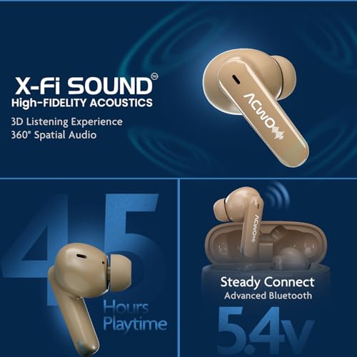 Image of ACwO DwOTS Muze True Wireless Earbuds, in-Built MP3 Player, TF Card Support, Recording Mode, Real-Time Audio Listening, HD Calling, Dual Device Connectivity, TWS Ear Buds with 45Hrs Playtime (Brown)