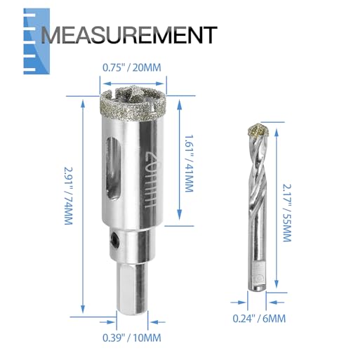 Image of 3 /4 inch / 20mm Diamond Glass Hole Saw with Center Drill Bit for Ceramic, Tile, Porcelain, Marble