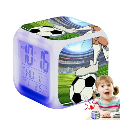 Soccer Time For Boys Room - Timepice LED con temática deportiva, novedoso reloj de mesa, alarma cuadrada decorativa con brillo ajustable | Reloj de sala de estar para niños que fomenta un apoyo