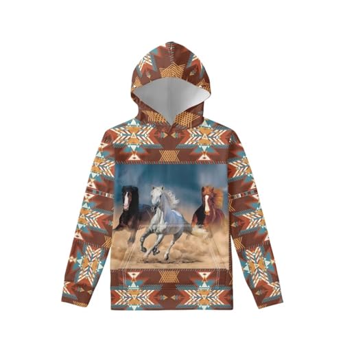 Boys Girls Hoodies Sweatshirts Kids 3D Print Ethnic Style Horse Pullover Hooded Fall Winter Clothes for 6-16T2