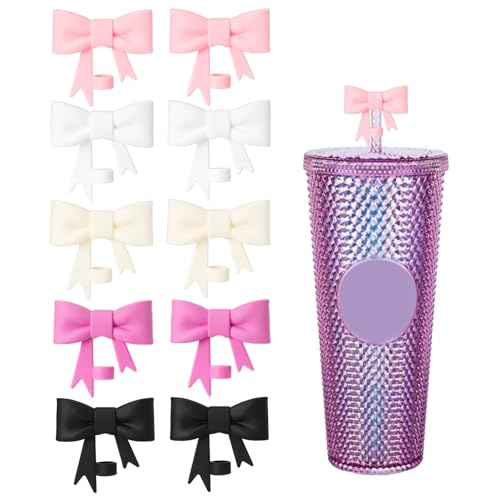 Oddyami 8mm Black Bow Straw Cover Topper Compatible with Tumbler,Silicone Reusable Straw Cover Caps for Cups,Cute Colorful Straws Toppers Plugs Protector Accessories for Drinking Straws,10 Pcs