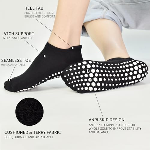 SkiBeaut Meias antiderrapantes para ioga, 3 pares, #8 Preto (pacote com 1) - b, 42-44