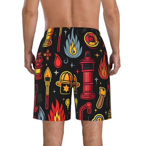 Men's Quick Dry Swim Shorts Firemen Fire Fighting Equipment Tools Pattern Beach Trunks with Pockets2