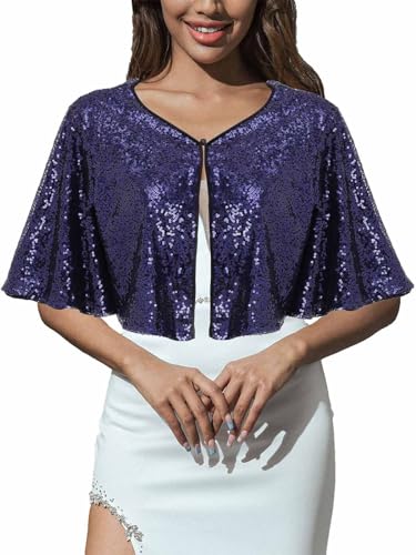 EASEDAILY Women's Shawls and Wraps for Evening Dresses Wedding Cape Capelet Sparkling Sequin Bridal Shrug for Bride and Girls