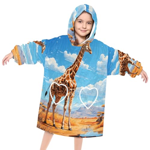 Wearable Blanket Hoodie for Kids, Herding Deer Fleece Sweatshirt Blanket Oversized Blanket Sweatshirt with Pocket Flannel Warm Hooded Blanket 6-10 Year Old Girl Boy Gift, One Size