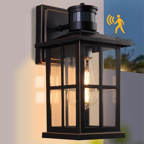 EIKESN Outdoor Motion Sensor Light, Black Exterior Wall Lighting Fixtures,Dusk to Dawn Motion Sensor Outdoor Lights, Waterproof Front Porch Light Lantern for Garage, Patio. (Black, 1 Pack)